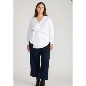 NWT Universal Standard White Beacon Stretch Poplin Wrap Shirt Size 4XL